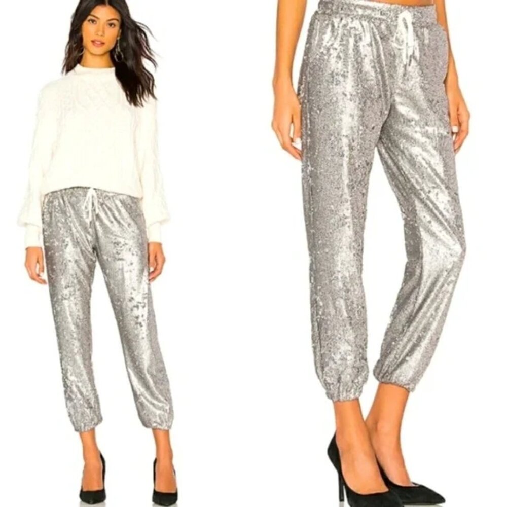 NWT David Lerner Silver Sequin Jogger Pant - Picture 15 of 16